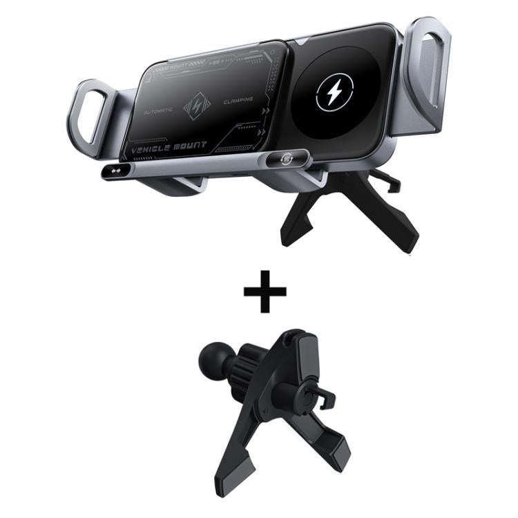 X01 2 In 1 Car Dual Coil 15W Wireless Charger Rotating Navigation Bracket, Bracket + Air Vent Bas...