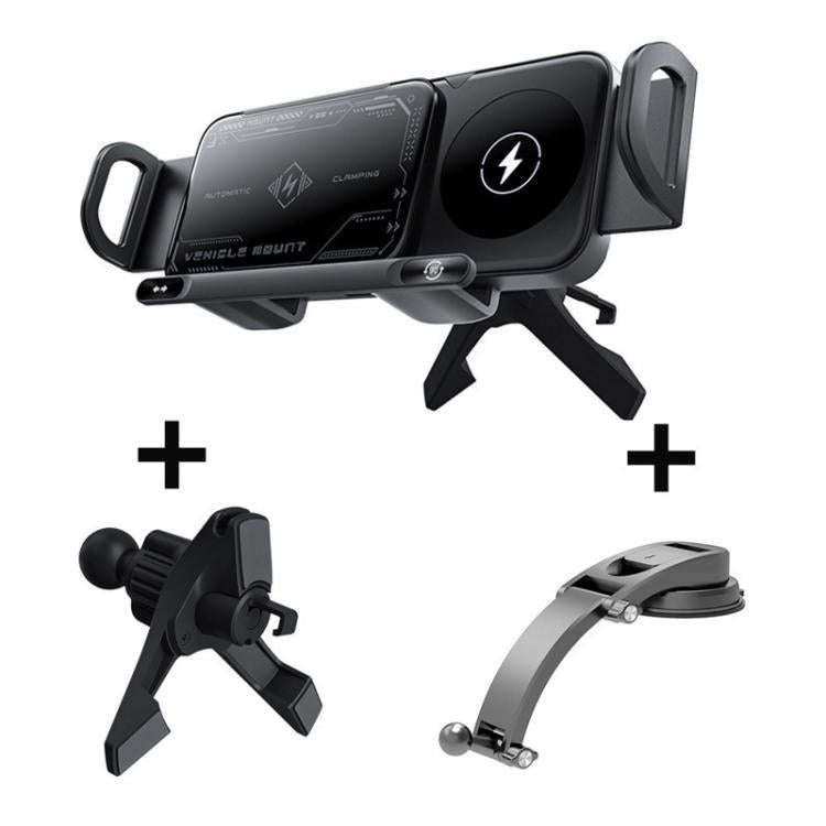 X01 2 In 1 Car Dual Coil 15W Wireless Charger Rotating Navigation Bracket, Bracket + Air Vent Bas...