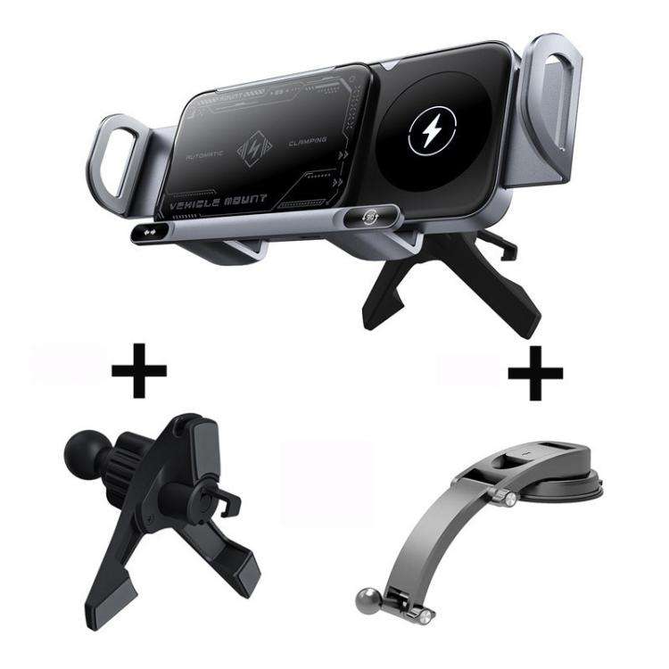 X01 2 In 1 Car Dual Coil 15W Wireless Charger Rotating Navigation Bracket, Bracket + Air Vent Bas...