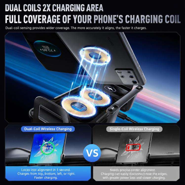 X01 2 In 1 Car Dual Coil 15W Wireless Charger Rotating Navigation Bracket, Bracket + Air Vent Bas...