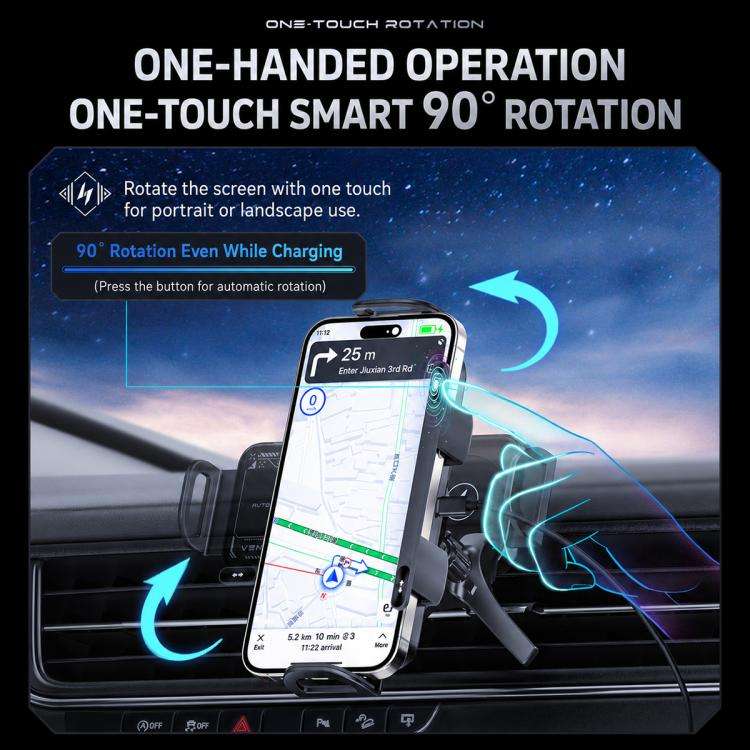 X01 2 In 1 Car Dual Coil 15W Wireless Charger Rotating Navigation Bracket, Bracket + Air Vent Bas...