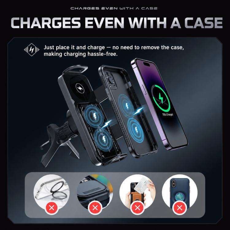 X01 2 In 1 Car Dual Coil 15W Wireless Charger Rotating Navigation Bracket, Bracket + Air Vent Bas...