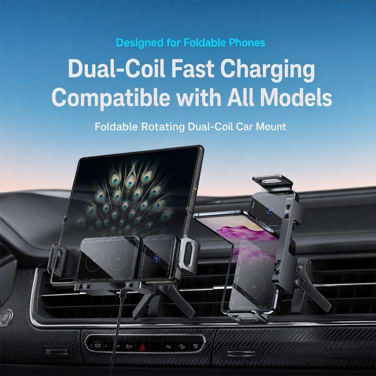 X06 Foldable Screen 15W Wireless Charger Rotating Navigation Bracket, Bat Bracket, Grey Bracket +...