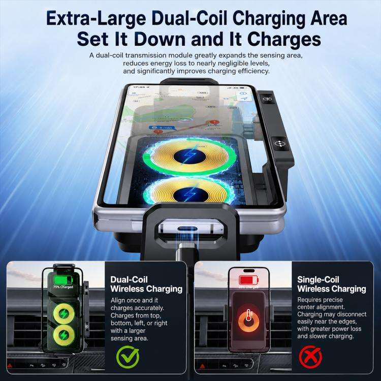 X06 Foldable Screen 15W Wireless Charger Rotating Navigation Bracket, Bat Bracket, Grey Bracket +...