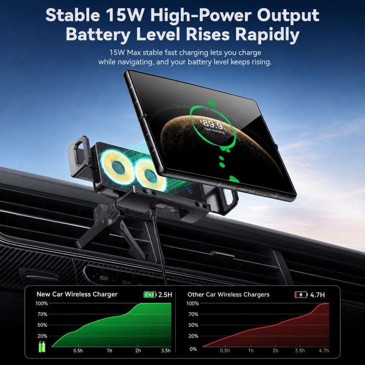 X06 Foldable Screen 15W Wireless Charger Rotating Navigation Bracket, Bat Bracket, Grey Bracket +...