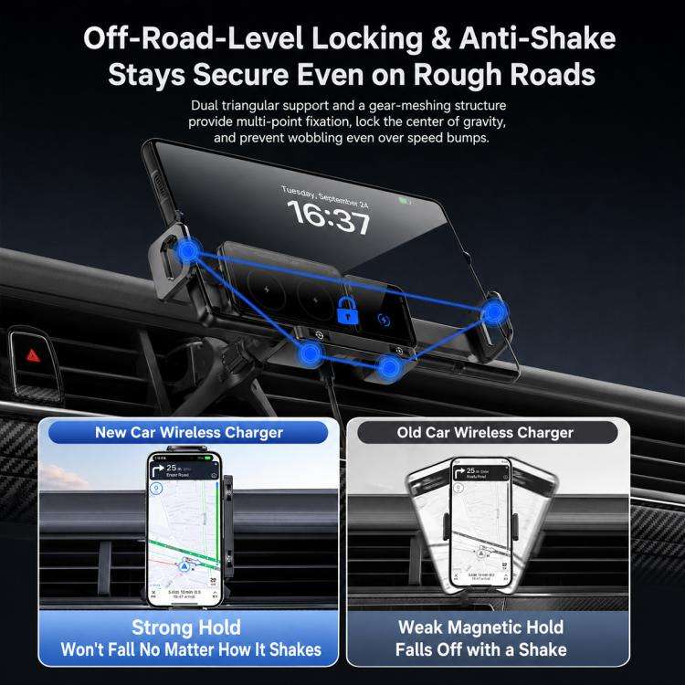 X06 Foldable Screen 15W Wireless Charger Rotating Navigation Bracket, Bat Bracket, Grey Bracket +...
