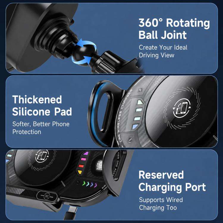 A3 15W Car Electric Wireless Fast Charging Rotating Bracket, A3 Bracket + Air Vent Base, A3 Brack...