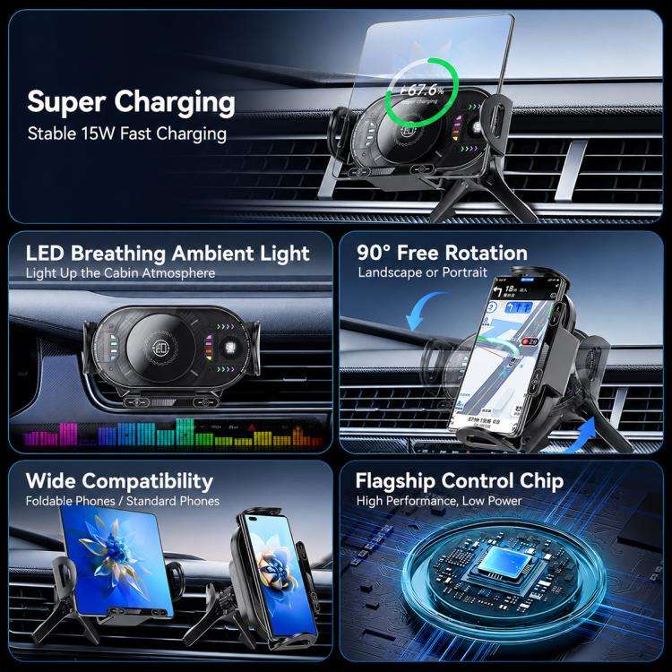 A3 15W Car Electric Wireless Fast Charging Rotating Bracket, A3 Bracket + Air Vent Base, A3 Brack...