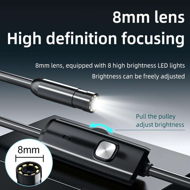AN112T Type-C IP67 8LEDs 8mm Industry Digital Endoscope, 1m Flexible Cable, 2m Flexible Cable, 3....