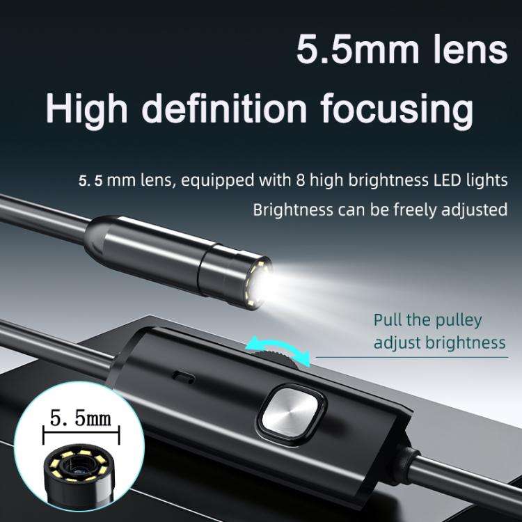 AN112T Type-C IP67 8LEDs 5.5mm Industry Digital Endoscope, 1m Flexible Cable, 2m Flexible Cable, ...