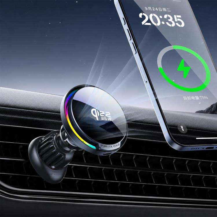 A100 Magnetic Cooling 25W Wireless Fast Charger Car Air Outlet Holder