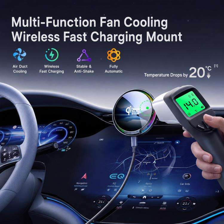 A100 Magnetic Cooling 25W Wireless Fast Charger Car Air Outlet Holder