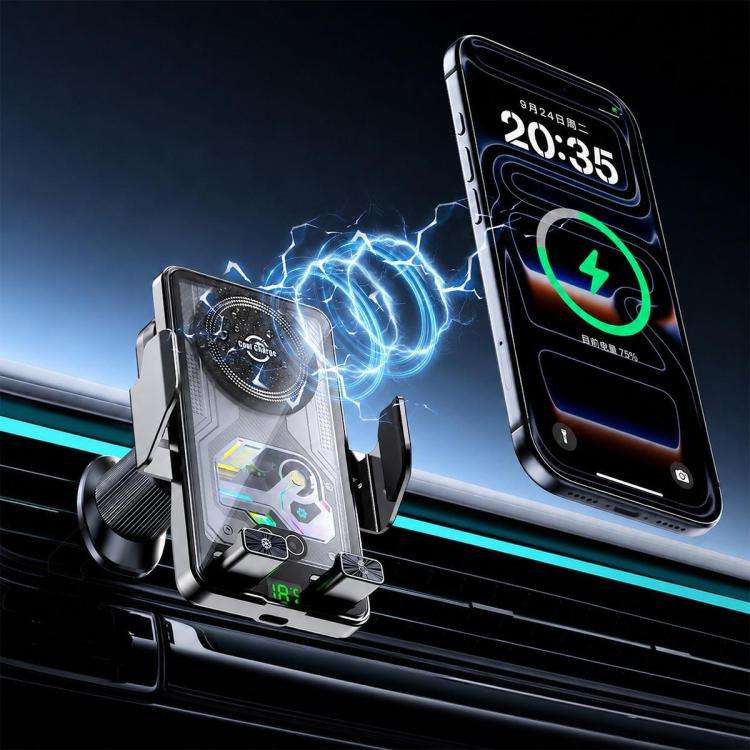 A8 Cooling Wireless Charger Car Air Outlet Holder With Digital display screen