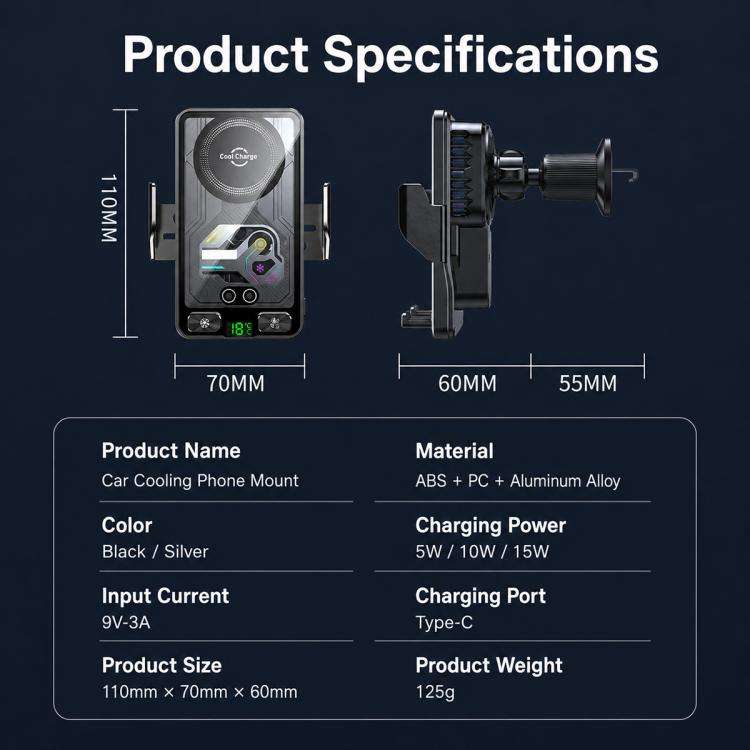 A8 Cooling Wireless Charger Car Air Outlet Holder With Digital display screen