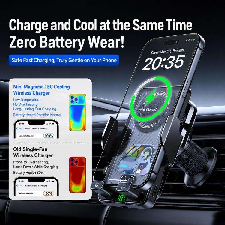 A8 Cooling Wireless Charger Car Air Outlet Holder With Digital display screen