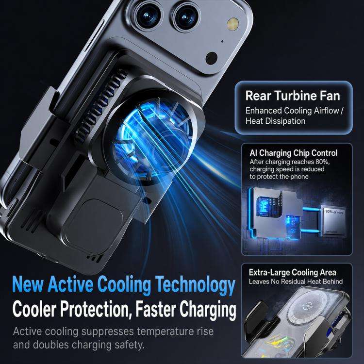 A8 Cooling Wireless Charger Car Air Outlet Holder With Digital display screen