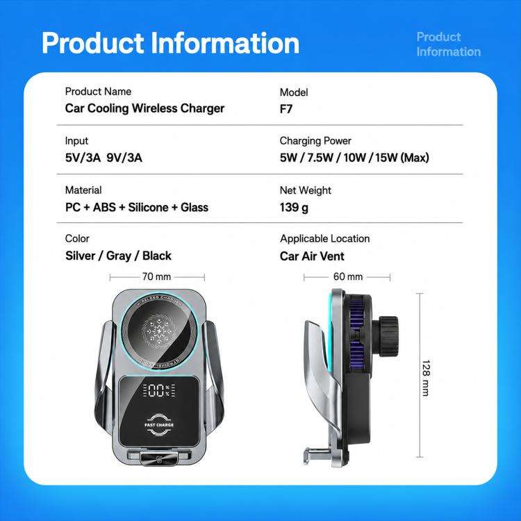 S7 Magnetic Cooling 15W Wireless Fast Charger Car Air Outlet Holder