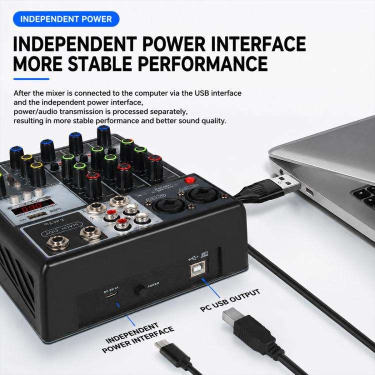 F-4A Pro Multi-function Professional Recording Mixer Bluetooth Live Streaming Sound Card, EU Plug...