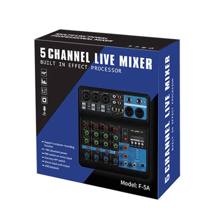 F-5A Multi-function Professional 5-way Recording Mixer Bluetooth Live Streaming Sound Card, EU Pl...