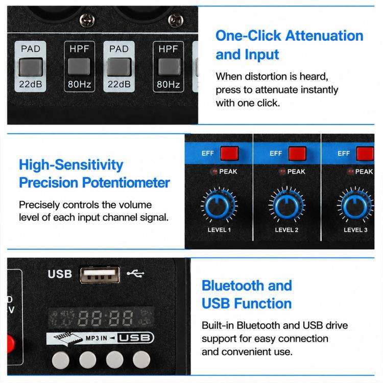 F-5A Multi-function Professional 5-way Recording Mixer Bluetooth Live Streaming Sound Card, EU Pl...