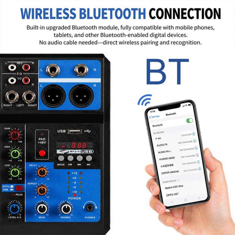F-5A Multi-function Professional 5-way Recording Mixer Bluetooth Live Streaming Sound Card, EU Pl...
