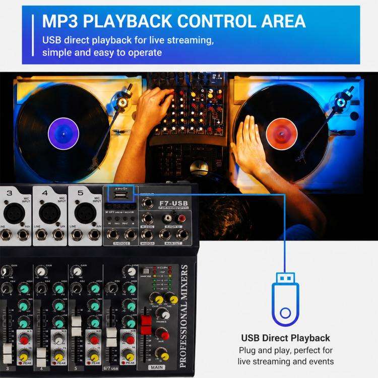F7 7-Channel Multi-function Professional Bluetooth Live Streaming Mixer, EU Plug, UK Plug, US Plug