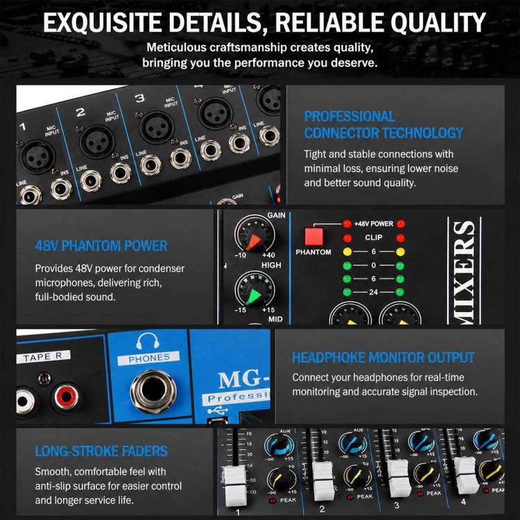 MG-07 7-Channel Multi-function Professional Bluetooth Live Streaming Recording Mixer, EU Plug, UK...