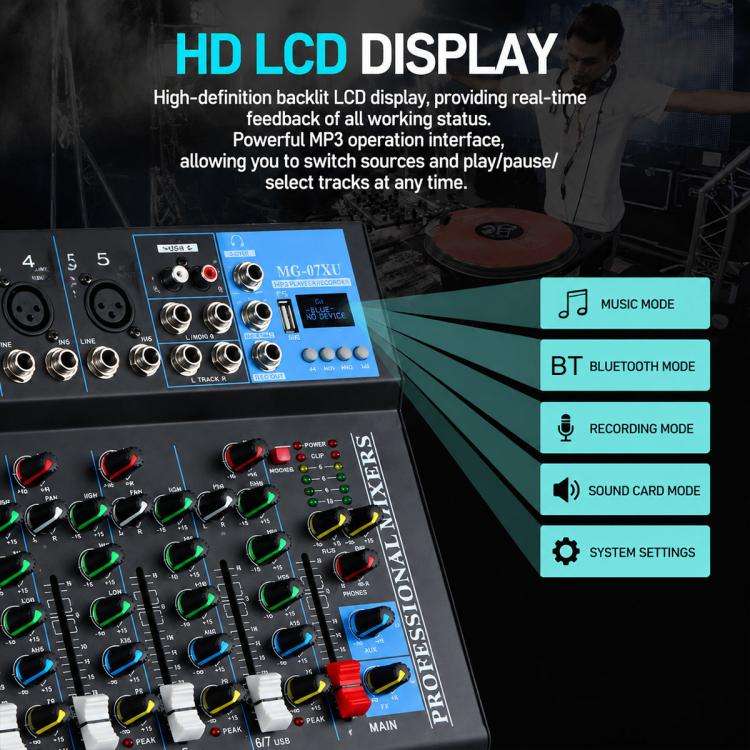 MG-07 7-Channel Multi-function Professional Bluetooth Live Streaming Recording Mixer, EU Plug, UK...