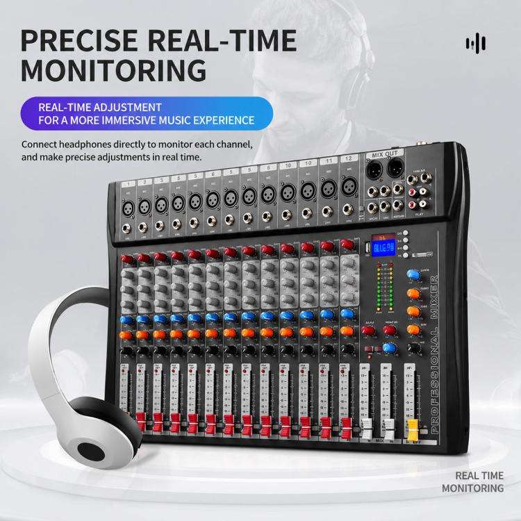 CT-12 12-Channel Professional Bluetooth Recording Live Streaming Mixer, EU Plug, UK Plug, US Plug