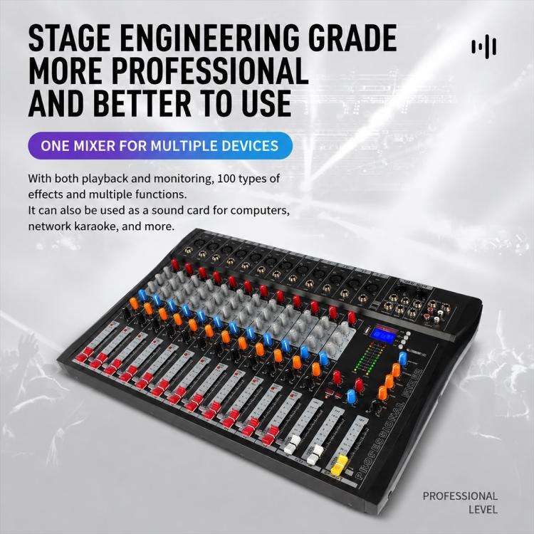 CT-12 12-Channel Professional Bluetooth Recording Live Streaming Mixer, EU Plug, UK Plug, US Plug