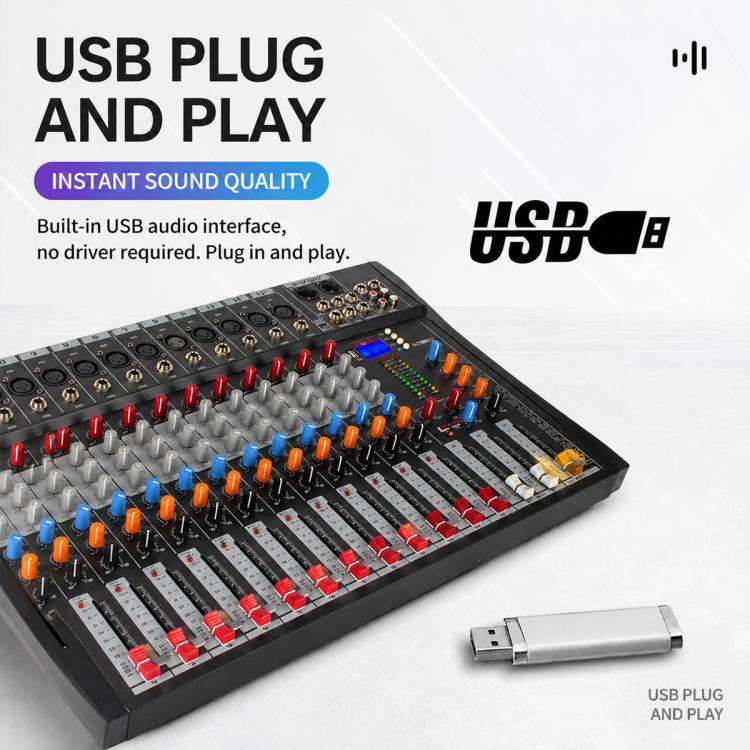 CT-12 12-Channel Professional Bluetooth Recording Live Streaming Mixer, EU Plug, UK Plug, US Plug