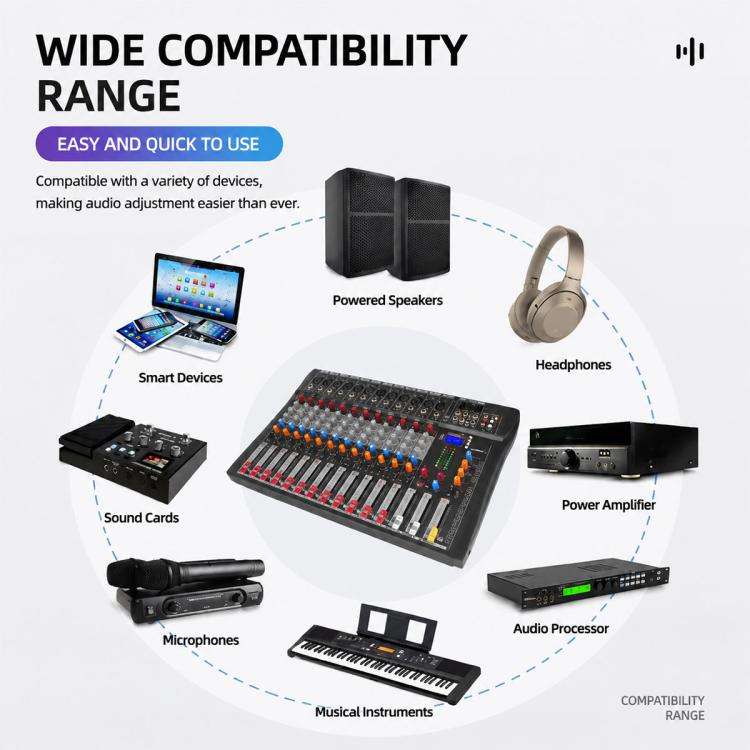 CT-12 12-Channel Professional Bluetooth Recording Live Streaming Mixer, EU Plug, UK Plug, US Plug