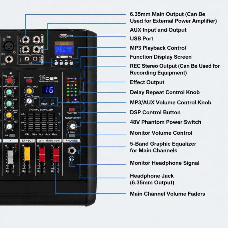 1202D 12-Channel Multi-function Professional Bluetooth Mixer with Amplifier, EU Plug, UK Plug, US...