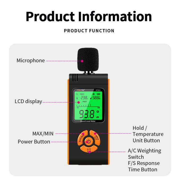 YT311 High Precision Digital Sound Level Meter Support Temperature and Humidity Measurement