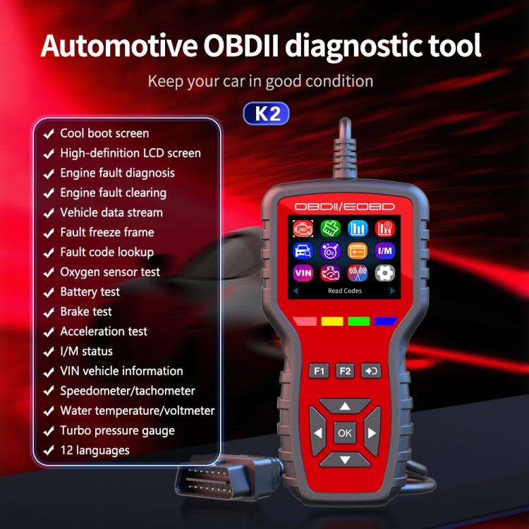 K2 Car OBDII Diagnostic Tool Smart Engine Fault Detector HUD, K2