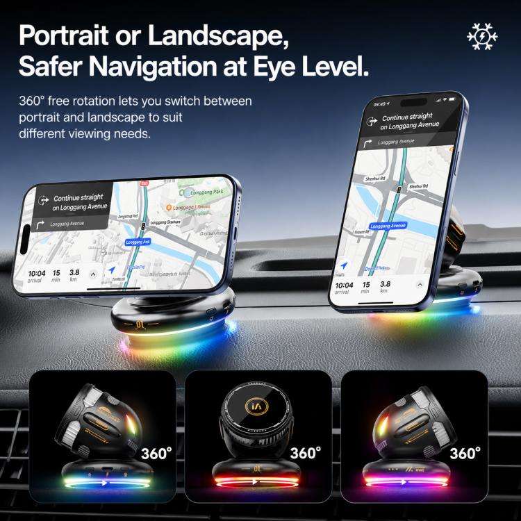 D3 15W Ice Magnetic Cooling RGB Car Mount Wireless Charging Phone Holder