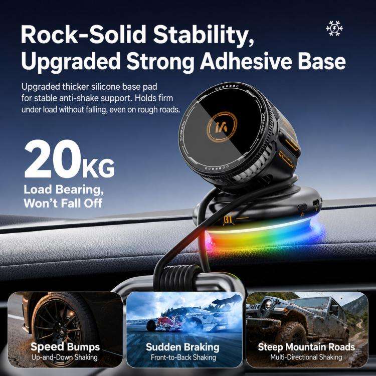 D3 15W Ice Magnetic Cooling RGB Car Mount Wireless Charging Phone Holder