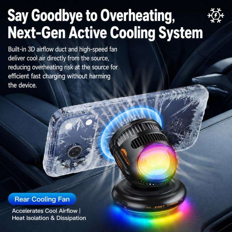 D3 15W Ice Magnetic Cooling RGB Car Mount Wireless Charging Phone Holder