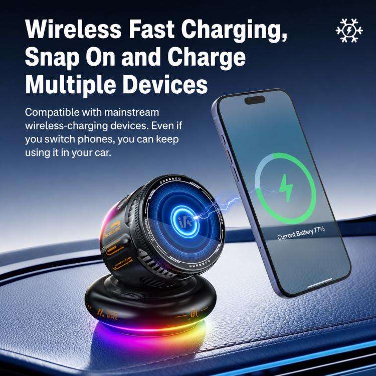 D3 15W Ice Magnetic Cooling RGB Car Mount Wireless Charging Phone Holder