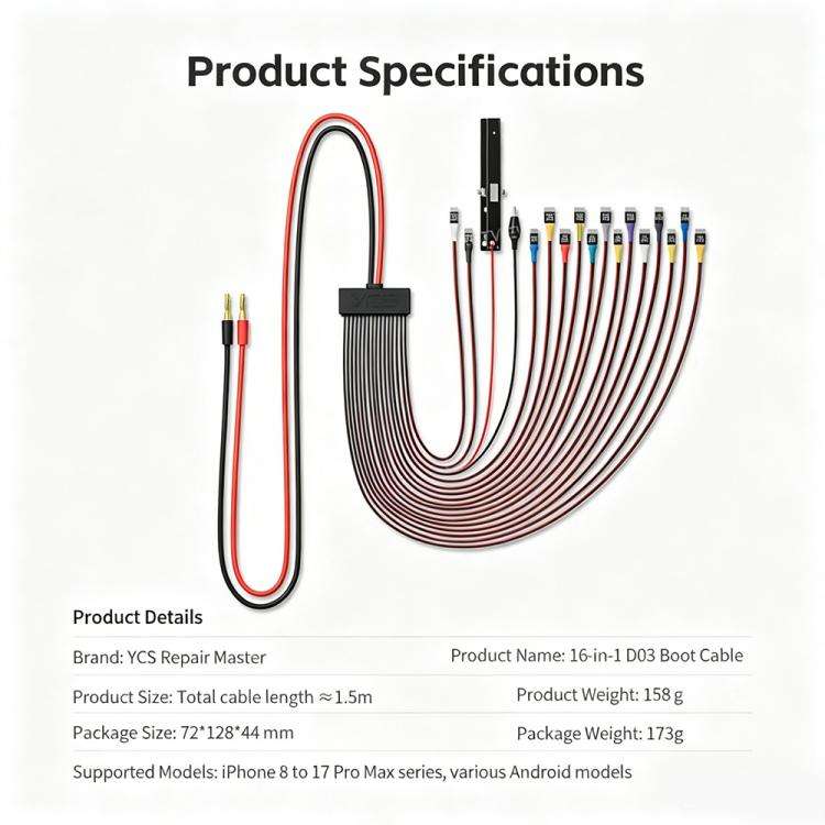 MR.YANG D03 16 in 1 Charging Boot DC Power Detection Cable for iPhone 8-17  Pro Max / Android, MR...