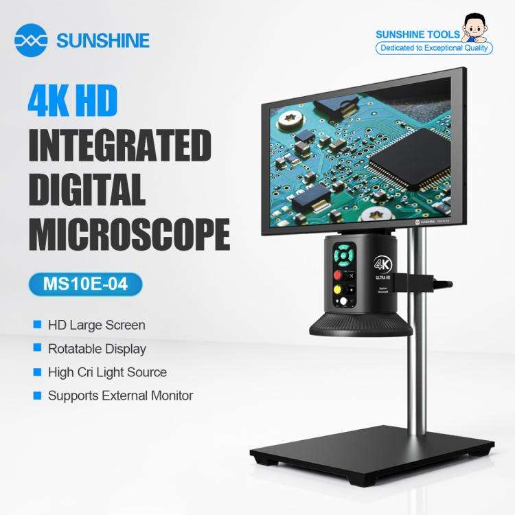 SUNSHINE MS10E-04 4K HD Digital Microscope with Metal Stand Base & 10-inch Large Display, EU Plug...