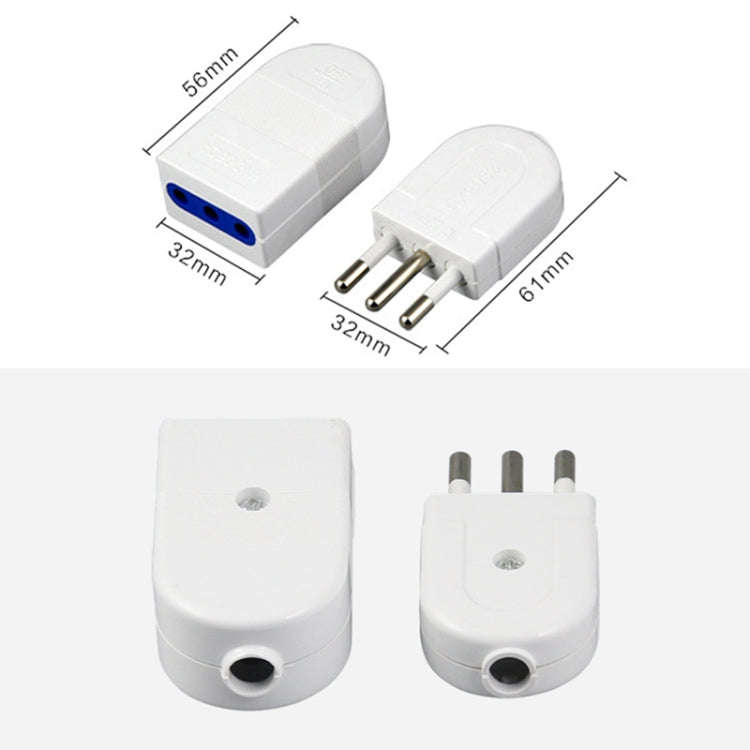 Italian Standard Three Round Pin Detachable Male Plug + 3-hole Female Socket