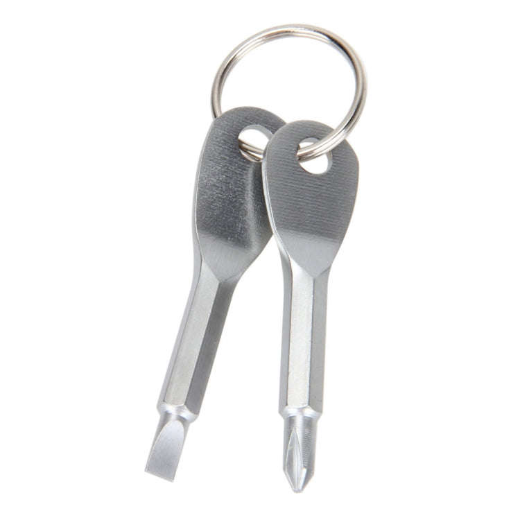 Outdoor Portable 2 in 1 Slotted + Cross Screwdriver Set Tool with Keyring, 2 in 1 (Silver)