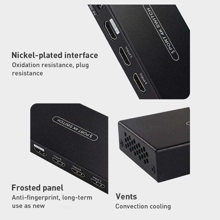 Measy SWH4651 4K 60Hz 5 In 1 Out HDMI Converter Switcher, Plug Type: US Plug, US Plug