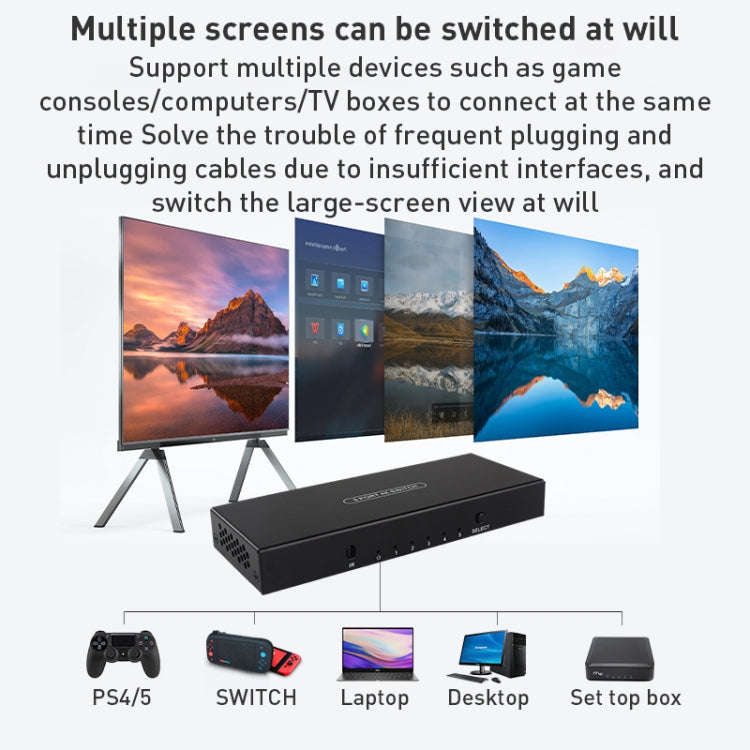 Measy SWH4651 4K 60Hz 5 In 1 Out HDMI Converter Switcher, Plug Type: EU Plug, EU Plug