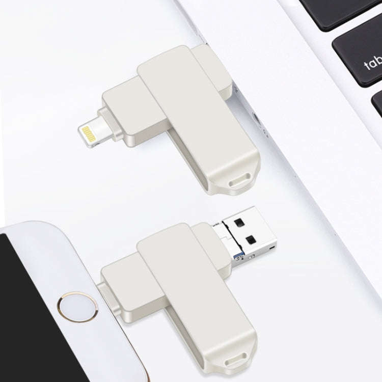 S31 3 in 1 64GB Micro USB 2.0 + USB-C / Type-C + 8 Pin Interface Metal Twister Flash Disk, 64GB