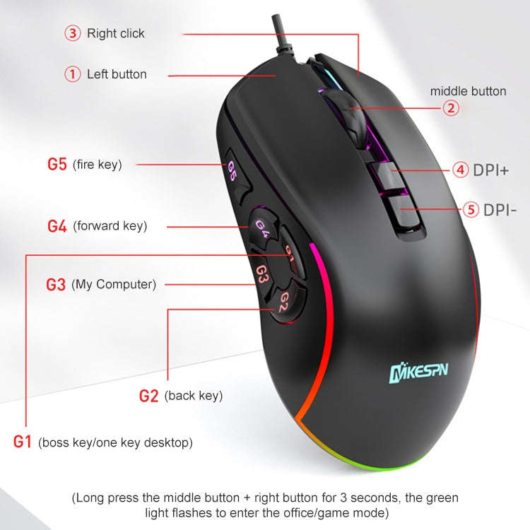 MKESPN X9 10 Buttons 7200DPI RGB Macro Definition Gaming Wired Mouse, x9