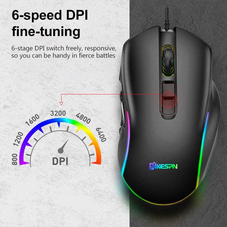 MKESPN X9 10 Buttons 7200DPI RGB Macro Definition Gaming Wired Mouse, x9