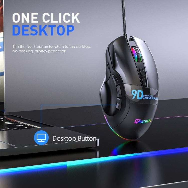 MKESPN X10 9-Buttons RGB Wired Full Speed Macro Definition Gaming Mouse, Full Speed Macro Definition