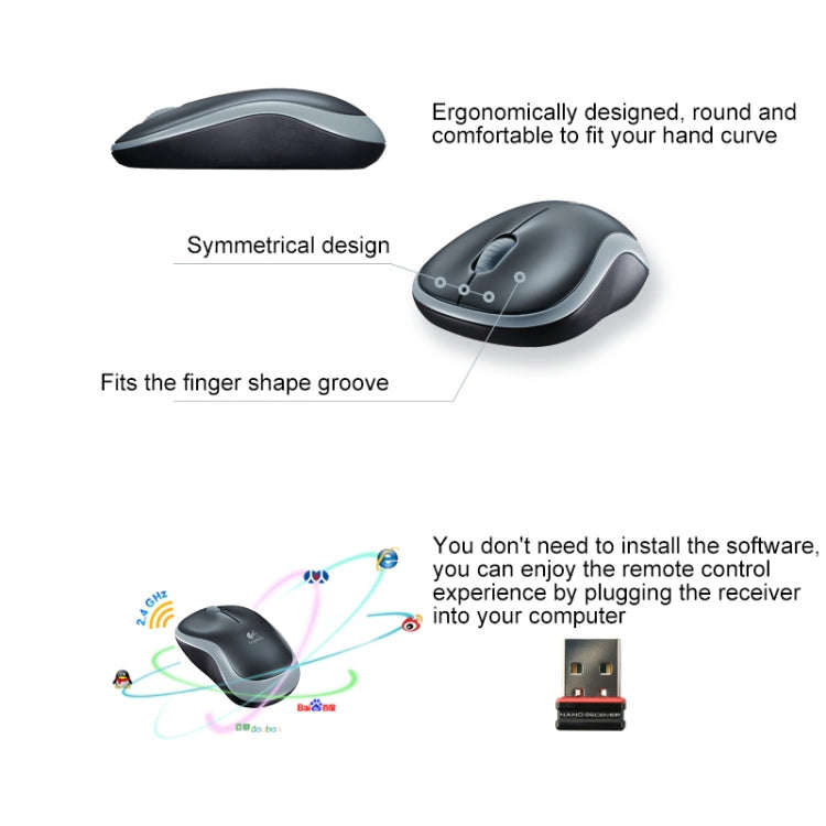 Logitech M185 2.4GHz 3-keys 1000DPI Wireless Optical Mouse, Wireless Range: 10m